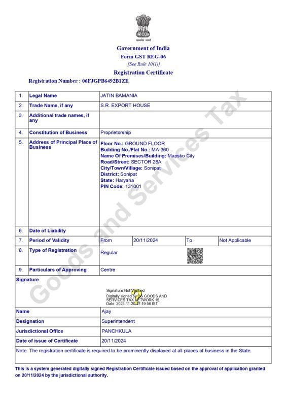 Our Certifications - S.R Export House